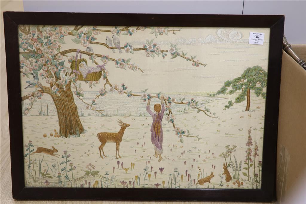 Dorothea Muston Adams (1899-1963), needlework panel, The Beginning, label verso, 46 x 68cm